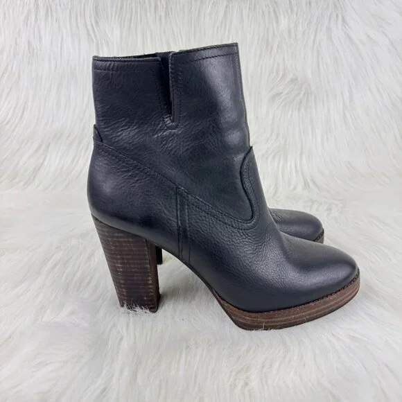 Wmns Lucky Brand Quintei Leather Zipper Western Ankle Boots Booties Sz 8.5M Blk - Picture 5 of 13